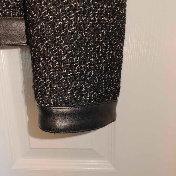 Jones New York Womens Large Virgin Wool leather Zip Up Black tweed Jacket - Picture 6 of 9